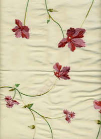Ivory taffeta embroidered with pink flowers